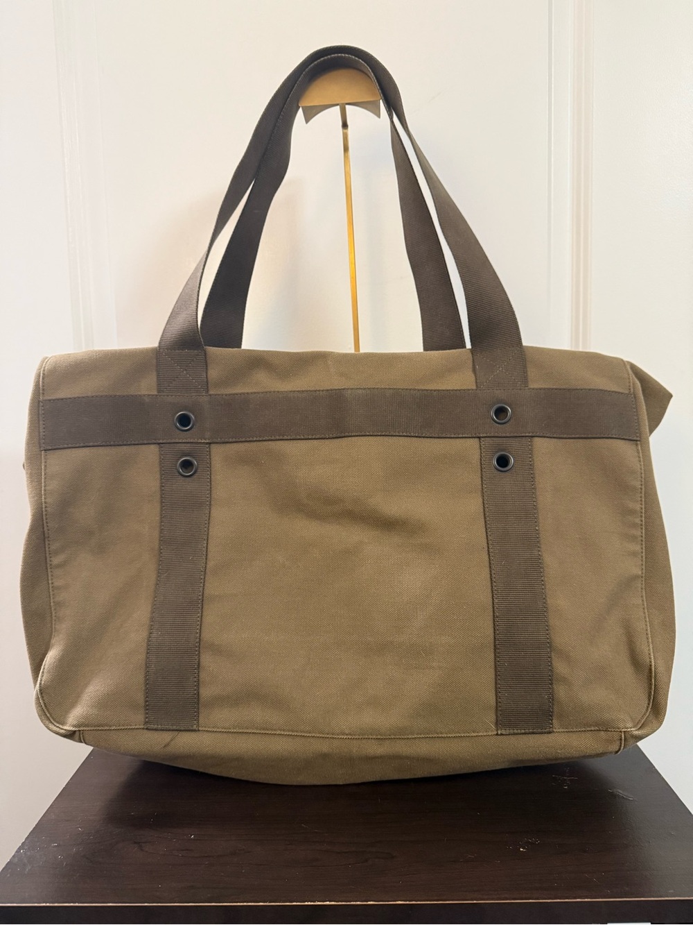 Miu Miu Canvas Weekend Bag in Olive Brown and Dark Brown